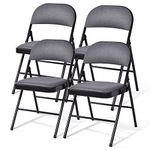 GOFLAME 4 Pack Folding Chairs, Fabric Dining Chair Set with Padded Seat & Metal Frame, Indoor Outdoor Upholstered Commercial Seat for Home Office Events Wedding Party, Black