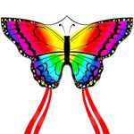 Flying Hoofer Large Butterfly Kite for Adults and Kids Ages 4-8 & 8-12 Easy to Fly, 55''X28'' Single Line Kite for Outdoor, Park or Beach.(Rainbow)