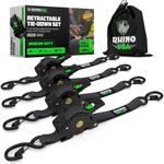 Rhino USA Retractable Ratchet Tie Down Straps (4PK) - 1,209lb Guaranteed Max Break Strength, Includes (4) Ultimate 1" x 10' Autoretract Tie Downs with Padded Handles. Use for Boat, Securing Cargo