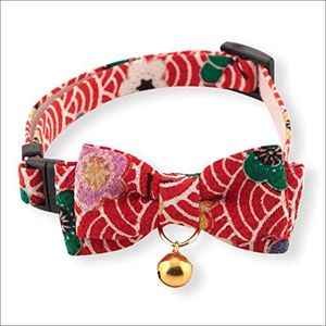 Matsuri Bow Tie Cat Collar (Red) with Bell Safety Breakaway Soft Lightweight for Cats Kitty Kitten Japanese Stylish Pattern, No.1 Seller in Japan