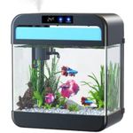 Fish Tank Aquarium 2.2 Gallon with Humidifier 7 Color Auto-Looping Light Self Cleaning 3 in 1 Pump with Filteration & Oxygenation & Circulation, Temperature Display, HD Float Glass, Thickened Base