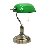 Simple Designs LT3216-GRN Executive Banker's Desk Lamp with Glass Shade, Green