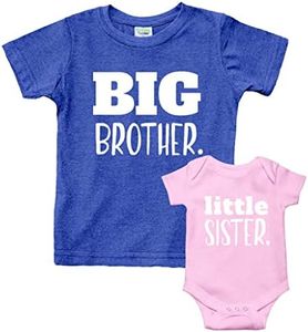 Big Brother Little Sister Outfits Shirt Sibling Shirts Matching Baby Newborn Girl Outfit, Charcoal Blue / Pink, Kids (6Y) / Baby (0-3M)