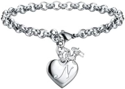Monily Unicorns Gifts for Women Initial Unicorn Bracelets for Women Heart Letter N Bracelets for Women Jewelry
