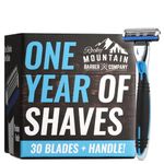 Razor Blades for Men - Includes Handle and 30 Refill Blades - Triple-Blade Razor Cartridges with Lubricating Strip, Pivoting Head and Textured Grip Handle For One Year of Shaves by Rocky Mountain Barber Company