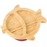 bamboo bamboo Baby Plate and Toddler Plate, Suction Plate for Feeding and Weaning, Bamboo Fish Plate with Secure Suction, Suction Plates for Babies from 6 Months (Fish, Cherry)