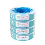 NAPPYLY nappy bin refill cassettes - Compatible with AngelCare and Litter Locker diaper disposal systems - Pack of 4 refills - 7 layer bags add extra protection and lock smells away