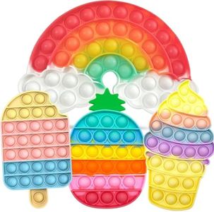 4 Pcs Pop Fidget Toys, Rainbow Push Bubble Fidget Toys Ice Cream Pop Sensory Toy Pineapple Squeeze Toys Set for Anti-Anxiety Stress Relief Toy for Girl Gift Kids Autism