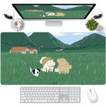 Idocolors Cute Desk Mat Cartoon Desk Pad Mouse Pad Kawaii Large Green Rabbit Dog Gaming Mousepad XXL Laptop Keyboard Desktop Writing Pad for Girls Students 31.5"X15.7"