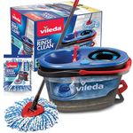 Vileda EasyWring RinseClean Spin Mop & Bucket System with 1 Extra Refill | 2-Tanks Separate Clean and Dirty Water | Machine Washable and Reusable Microfiber Mop Head | Hands-Free Wringing Mop Bucket