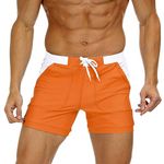 KEFITEVD Quick Dry Swim Briefs for Men Sexy Spa Trunks Beach Surf Shorts Elastic Waist Stretchy Short Board Pants, Orange, 32