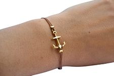 Anchor bracelet, bridesmaids gift, brown bracelet with gold anchor charm, dainty bracelet, minimalist nautical jewelry, gift for girlfriend