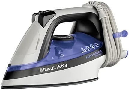 Russell Hobbs Plancha de Ropa Easy Store PRO, Cable Enrollable en Base para Guardar, 2400 W, Suela Cerámica Antiadherente, Golpe Vapor 180 g, Vapor Vertical, Función AutoLimpieza, 26730-56