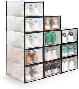 KEPLIN Stackable Shoe Storage Boxes(12 Pack - 33x23x14.5cm), Premium Quality Shoe Storage Box, Durable & Space-Saving Stackable Shoe Boxes, Shoe Organiser Box with Lid for Closet, Wardrobe & Hallway