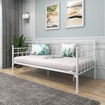 BOFENG Metal DayBed Twin Platform Frame Base with Steel Slat Support and Headboards Box Spring Mattress Replacement Black (White, Twin)