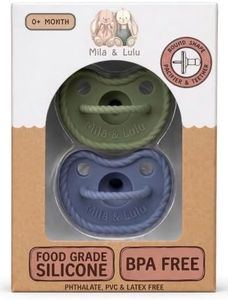 Mila & Lulu Round Shape Silicone Pacifiers (Set of 2); 0 Months and up; 100% Food-Grade Silicone; Ultra-Light Silicone Binkies Set; 1 Piece Design (Olive/Ocean)