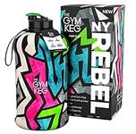 The Gym Keg Sports Water Bottle (2.2 L) Insulated | Half Gallon | Carry Handle | Big Jug Sport, 64oz Hydro Jug, Large Reusable Bottles | Ecofriendly, BPA Free Plastic, Leakproof For Men And Women (NY Rebel)