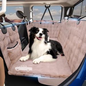 Btefd Plush Truck Back Seat Extender for Dogs Hard Bottom Furry Fuzzy Car Seat Cover for Dogs Backseat Soft Dog Hammock for Crew Cab Truck