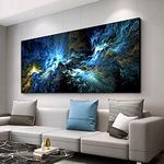 Modern Landscape Large Pictures - Blue Cloud Painting on Canvas Wall Art Abstract Posters Prints Living Room Decoration 90x175cm(35x69in) With Frame