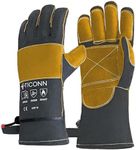 TICONN 14 Inch Welding Gloves, 1000°F Fire Heat Resistant Gloves Fireproof Leather Gloves for Welder, Stick, Forge, Mig, Tig, BBQ, Baking, Oven (Grey/Yellow)