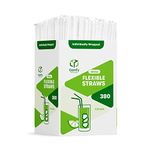 [380 Pack] Individually Wrapped Disposable Flexible Drinking Straws - BPA Free - White