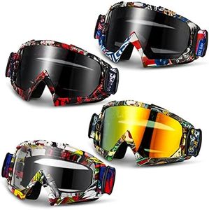 Tallew 4 Pairs Dirt Bike Goggles Motorcycle Goggles Motocross Goggles Riding Racing ATV Goggles for Men Women Power Sport Ski (Cool)