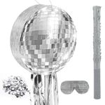 12.5 Inch Disco Party Pinata 80s 90s Roller Skating Pinata Mirror Disco Ball Pinata with Blindfold Stick Confetti for 80s 90s Disco Birthday Wedding Party Supplies Decor (Disco Ball)