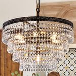 Wellmet Crystal Chandelier for Dining Rooms, 6-Light Antique Bronze Crystal Light Fixtures Ceiling Hanging Pendant Lighting, 4 Tiers Modern Farmhouse Chandeliers for Kitchen Island, Entry, Bedroom