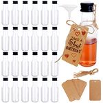 Mini Liquor Bottles, 24 Pack Airtight Plastic Spirit Bottle with Black Cap, 50ml/1.7oz Mini Empty Plastic Alcohol Shot Bottles with 1 Funnels, 24 Tag and Ropes Miniature Bottles for Wedding, Party