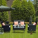 bigzzia Rattan Garden Furniture Set, 4 piece Patio Rattan furniture sofa Weaving Wicker includes 2 Armchairs,1 Double seat Sofa and 1 table