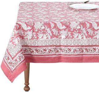 CPC Tablecloth 100% Cotton 72x190 Inch Indian Block Print Rectangle Table Cover, Pink Table Cloth for Weddings, Spring/Summer, Barbeque - Pink Coral