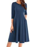 Summer Dresses for Women UK 3/4 Sleeve A Line Swing Cocktail Dresses for Women Elegant Formal Navy Blue XL -2