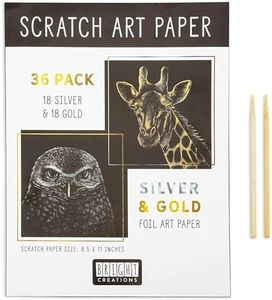 Bright Creations 36 Scratch Sheets with 2 Wooden Styluses for Art, Gold and Silver Foil (8.5 x 11 in, 38 Pieces)