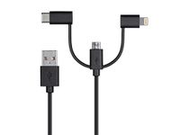 Monoprice Apple Mfi Certified USB to Micro USB + USB Type-C + Lightning Charge & Sync Cable, 3', Black