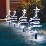 Just for Christmas Spiral Tree Stake Light 10 White LEDs Christmas Garden Pathway Lights Indoor & Outdoor Use With Timer Function Light-Up Festive Path Home Decor Lighting Battery Operated- (Set of 4)