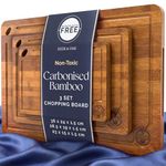 Deer & Oak 3-Piece Carbonised Bamboo Chopping Board Set – Pre-Oiled Large, Medium, & Small Sizes Wooden Chopping Boards for Kitchens with Side Handle and Hanging Hole
