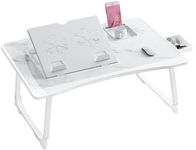 Laptop Desk for Bed, Adjustable Laptop Stand with 6 Different Angles, Portable Lap Tray Table with Storage Drawer and Cup Holder, Laptop Bed Desk Tray for Eating Working Writing Reading (White)