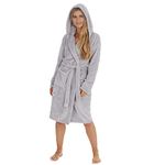 Undercover Ladies Plain Fleece Hooded Robe 34B1684 Grey M