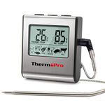 ThermoPro TP-16 Large LCD Digital Cooking Kitchen Thermometer for Food, BBQ, Grill, Meat, Oven, Smoker with Stainless Steel Step-Down Probe and Built in Clock Timer