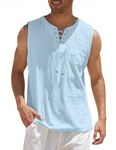 COOFANDY Men's Cotton Tank Top T-Shirts Sleeveless Beach Tops Renaissance Tunic Summer Vest Tops for Men Lightblue XL