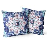 Snycler Ethnic Pattern Blue Boho Pillow Cover 20x20 Inch Set of 2 Southwest Farmhouse Double Sided Pillow Cover Home Decor Cotton Throw Soft Pillow Case Cushion Cover for Sofa Couch