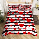 Homewish Love Heart Comforter Cover Valentines Day Bedding Set Single Size For Kids Teens Adult Couples Women Bedroom Decor Geometry Stripe Lines Duvet Cover 2 Pieces With 1 Pillow Case