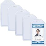 Teskyer Heave Duty Clear Plastic ID Badge Holder, Silicone Made Extra Thick Name Tag ID Card Holders, Fit Standard Size Credit Cards Work ID School ID, Vertical, 5 Pack