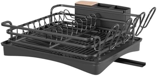 BRIAN & DANY Aluminum Dish Drying Rack, Never Rust Dish Drainer with Removable Cutlery Holder & Cup Holder (Black)