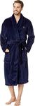 RALPH LAUREN POLO Microfiber Plush Long Sleeve Shawl Collar Robe, Cruise Navy/Basic Gold Pony Print, Small-Medium