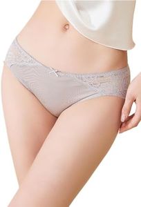 SilRiver Women's 100% Silk Lace Brief Panties, Sexy and Comfortable Underpants Hipster, Recommend for Sensitive Skin (Medium, Glacier Gray)