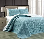 Grand Linen 3-Piece Tropical Coast Seashell Beach (California) Cal King Oversize Oversize Bedspread SPA Blue/White Reversible Coverlet Embossed Bed Cover Set. Sea Shells, Sea Horse, Starfish etc.