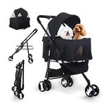 Dog Stroller Cat Stroller Pet stoller 3-in-1 Folding Dog Stroller for Small Medium Dogs Cats 3 Wheels with Detachable Carrier Storage Basket Waterproof Lightweight for Travel,Black