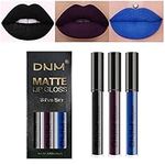 Lip Gloss Set, 3Pcs Noble Purple Dark Blue Black Matte Liquid Lipstick Set, Long-Lasting High Pigment Black Lipstick, Waterproof Matte Mist Lipgloss Set for women, Non-Stick Cup Lip Stain