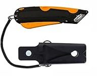 Veltec EZ-1000 Safety Box Cutter Utility Knife, 3 Blade Depth Setting, Squeeze Trigger and Dual Side Edge Guide, 2 Blades, Holster and Lanyard (Orange)